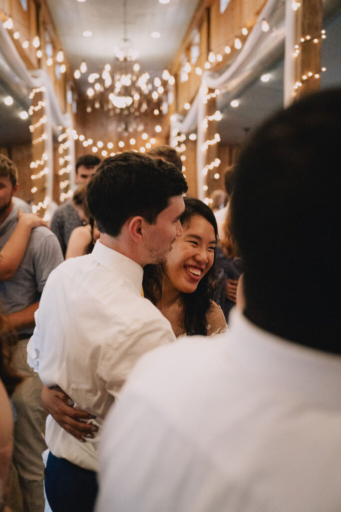 On the dance floor, taking time to connect with special friends goes a long way in helping to make a large wedding feel intimate.